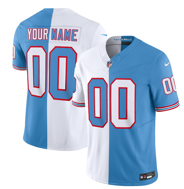 Men's Tennessee Titans Active Player Custom White/Blue 2023 F.U.S.E. Split Vapor Limited Throwback Football Stitched Jersey